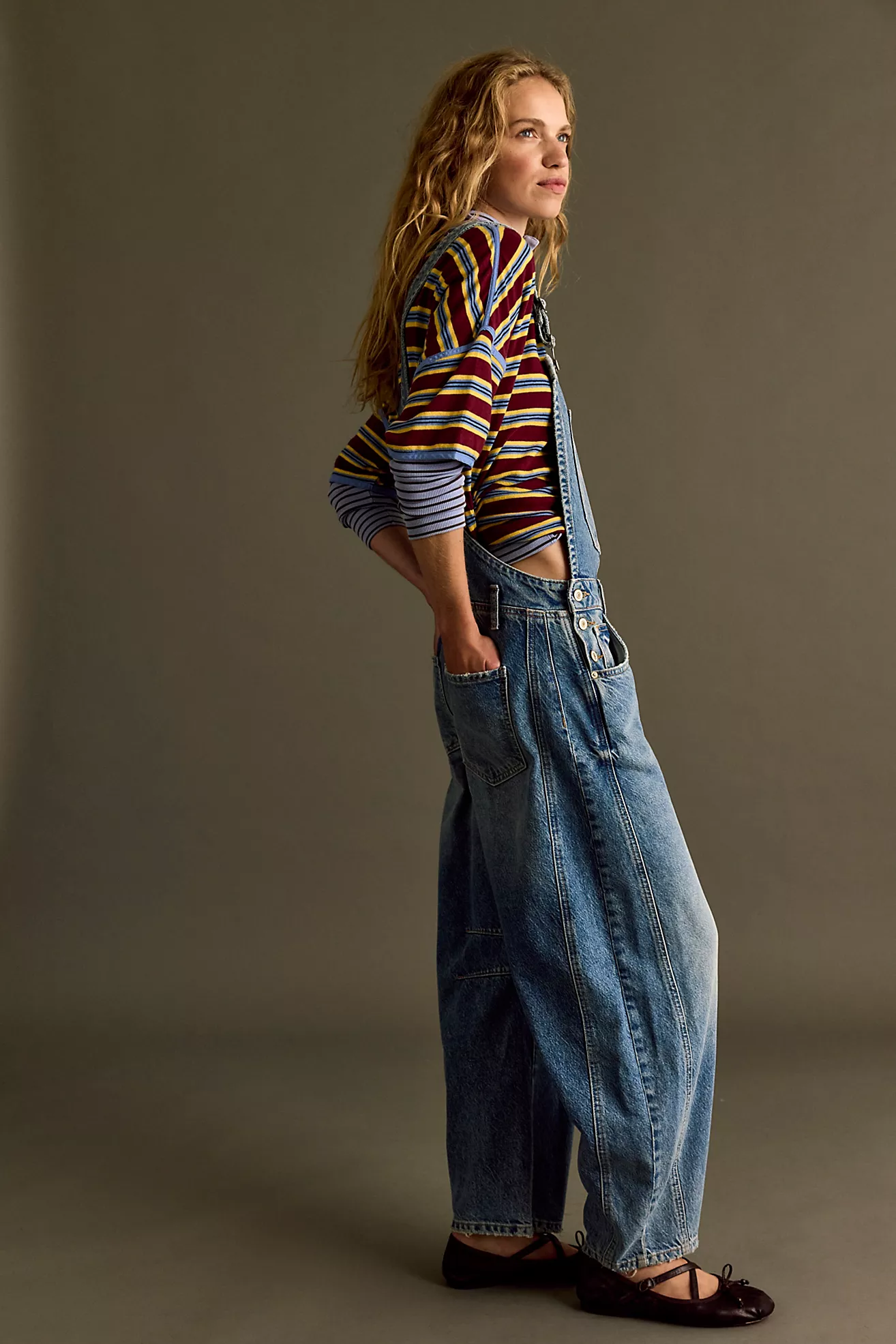 Free People Good Luck Barrel Overalls- Ultra Light Beam