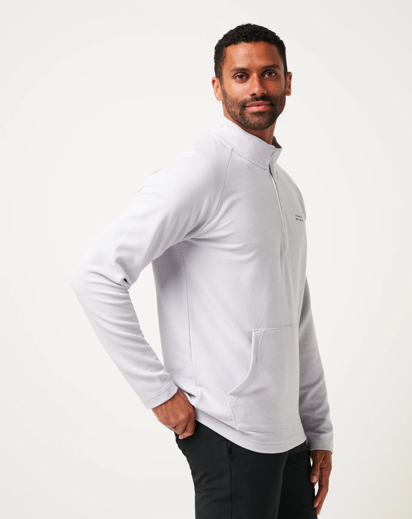 Travis Mathew Performance Waffle Quarter Zip- Heather light Grey
