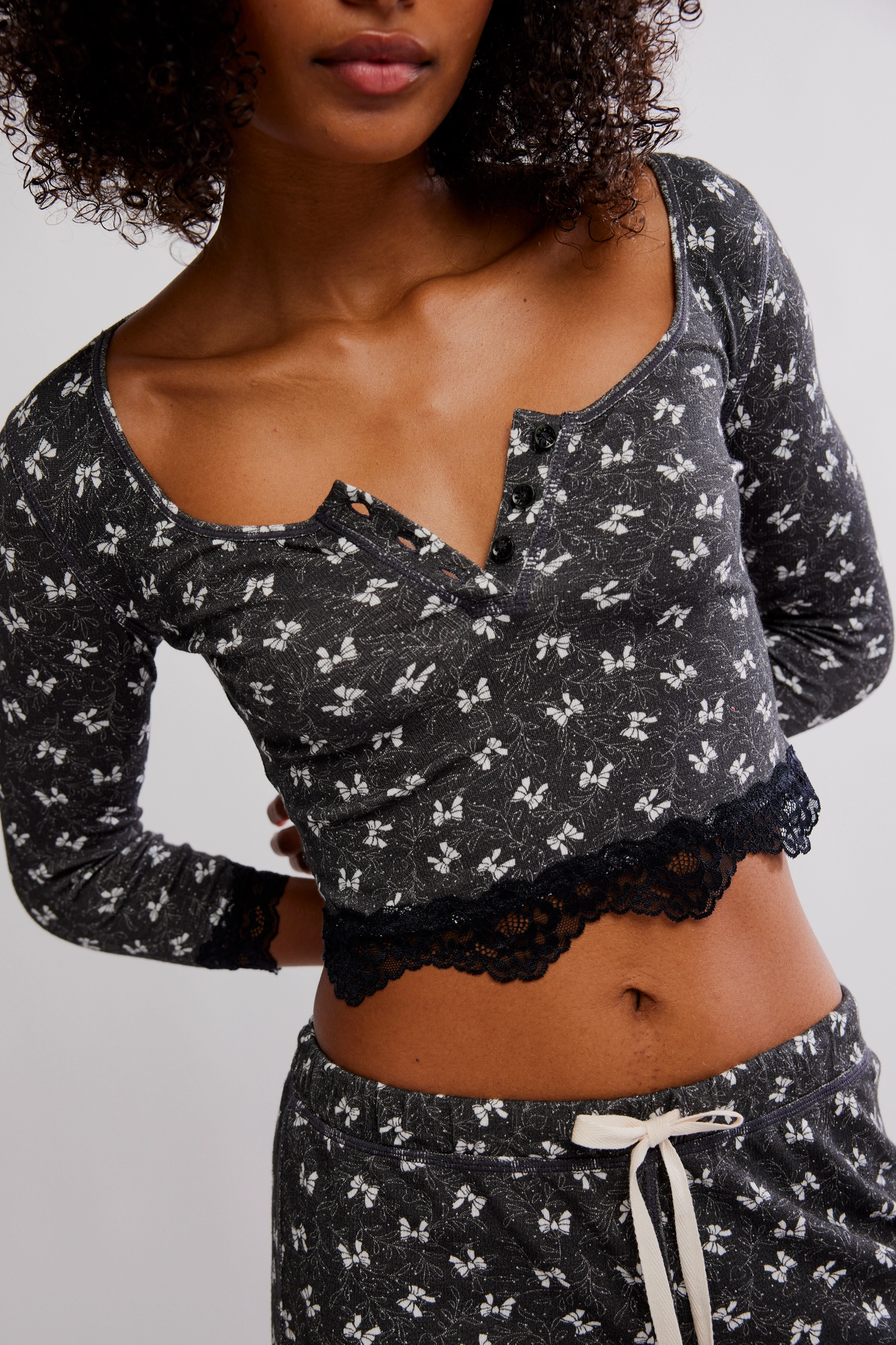 Free People Stolen Dance Sleep Set- Charcoal combo