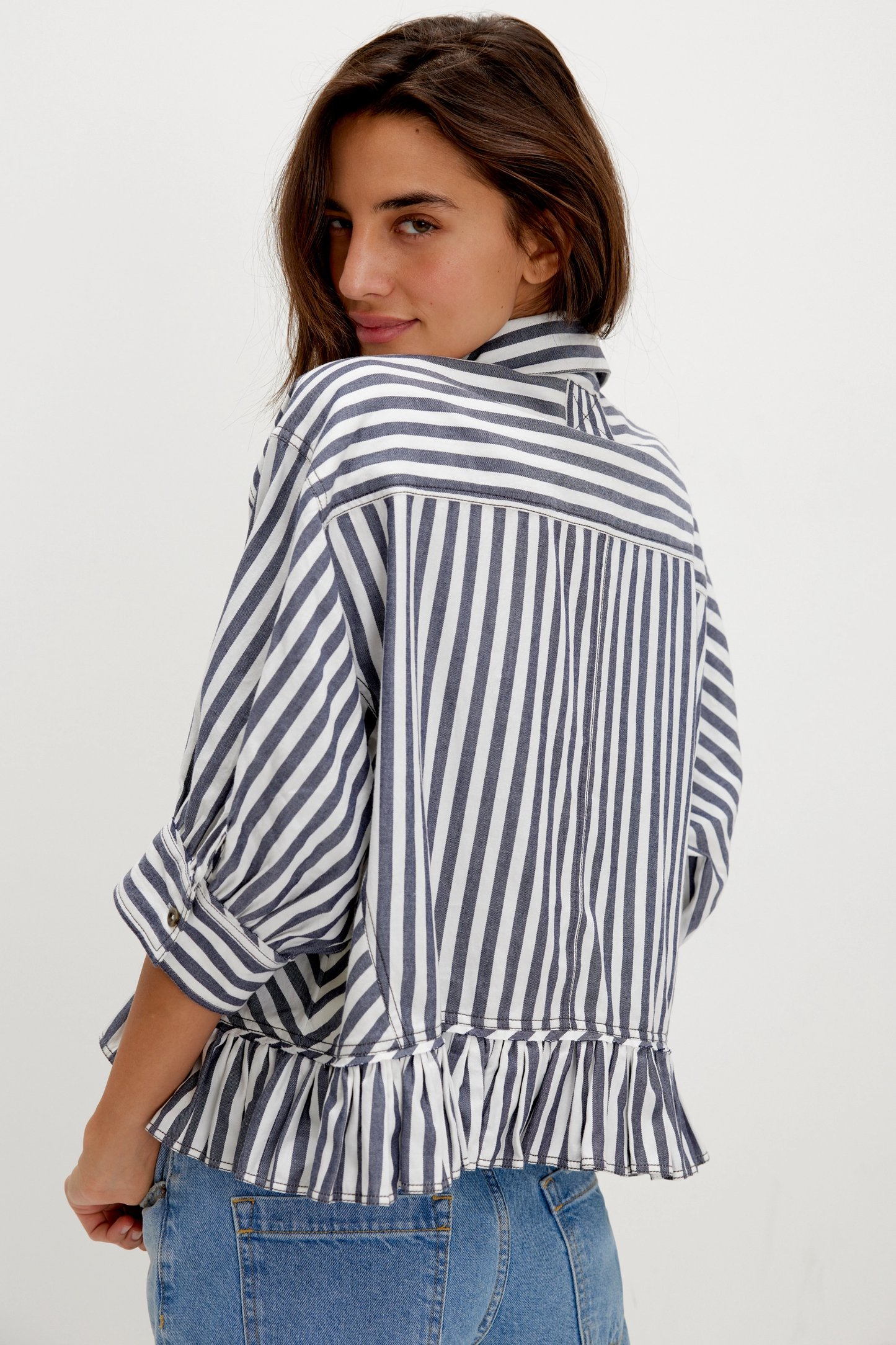 Free people Bailey Stripe Shirt- Nautical Navy Combo