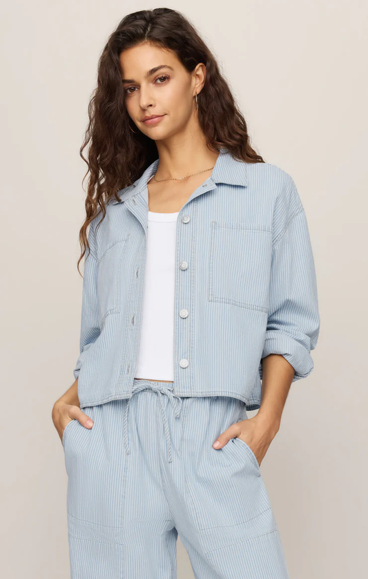 Z Supply Erin Soft Denim Railroad Jacket-Seaboard Stripe