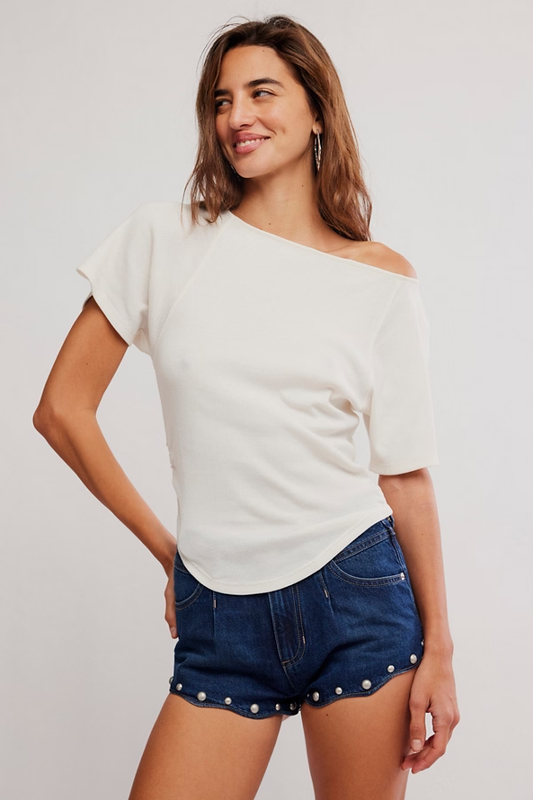 Free People Lucy Off-the-shoulder Tee- Sugar Swizzle