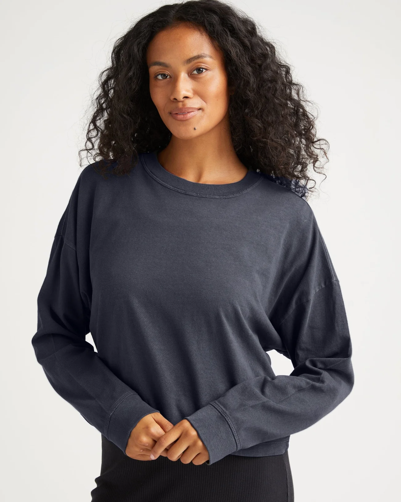 Richer Poorer Relaxed Crop Long Sleeve- Blue Steel