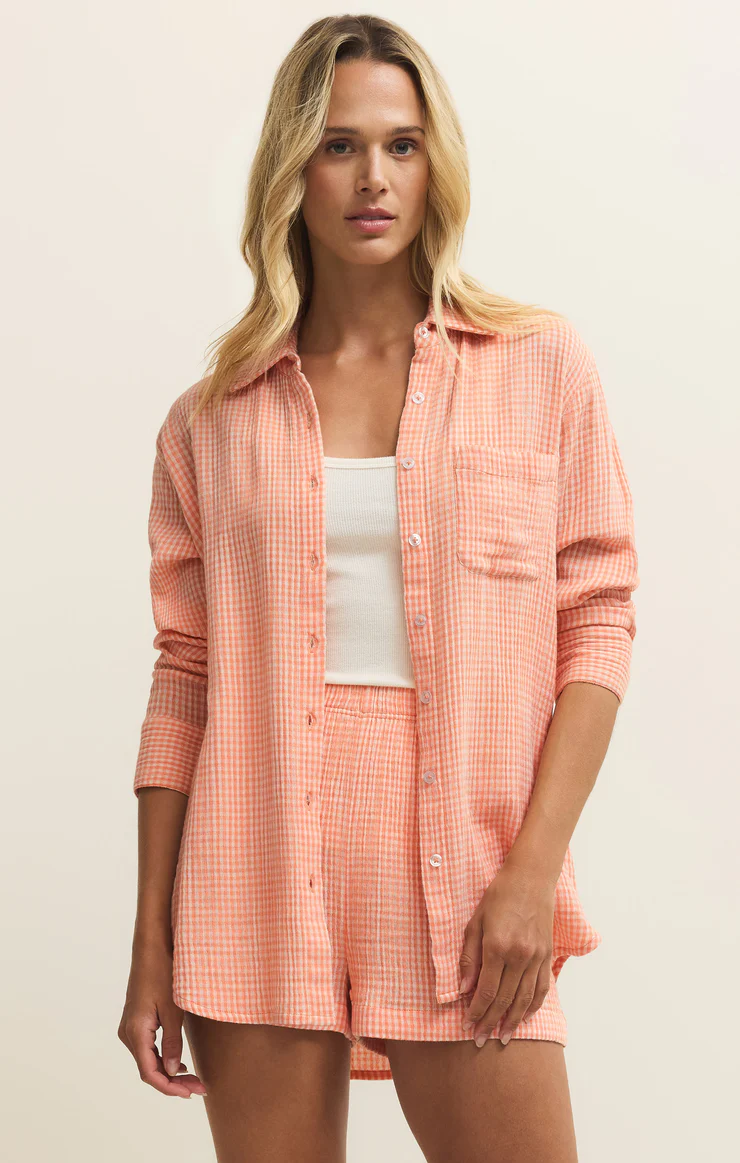 Z Supply Classic Gingham Top- Cantaloupe