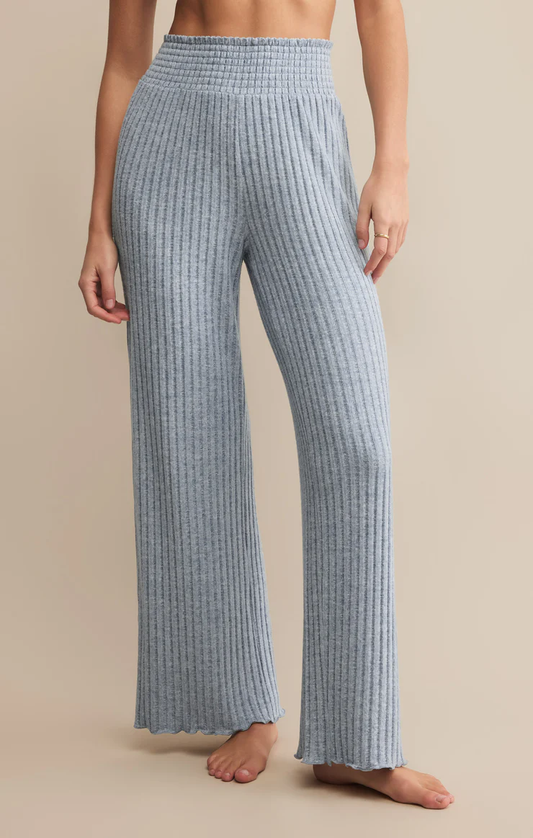Z Supply Dawn Smocked Ribbed Pants- Light Denim