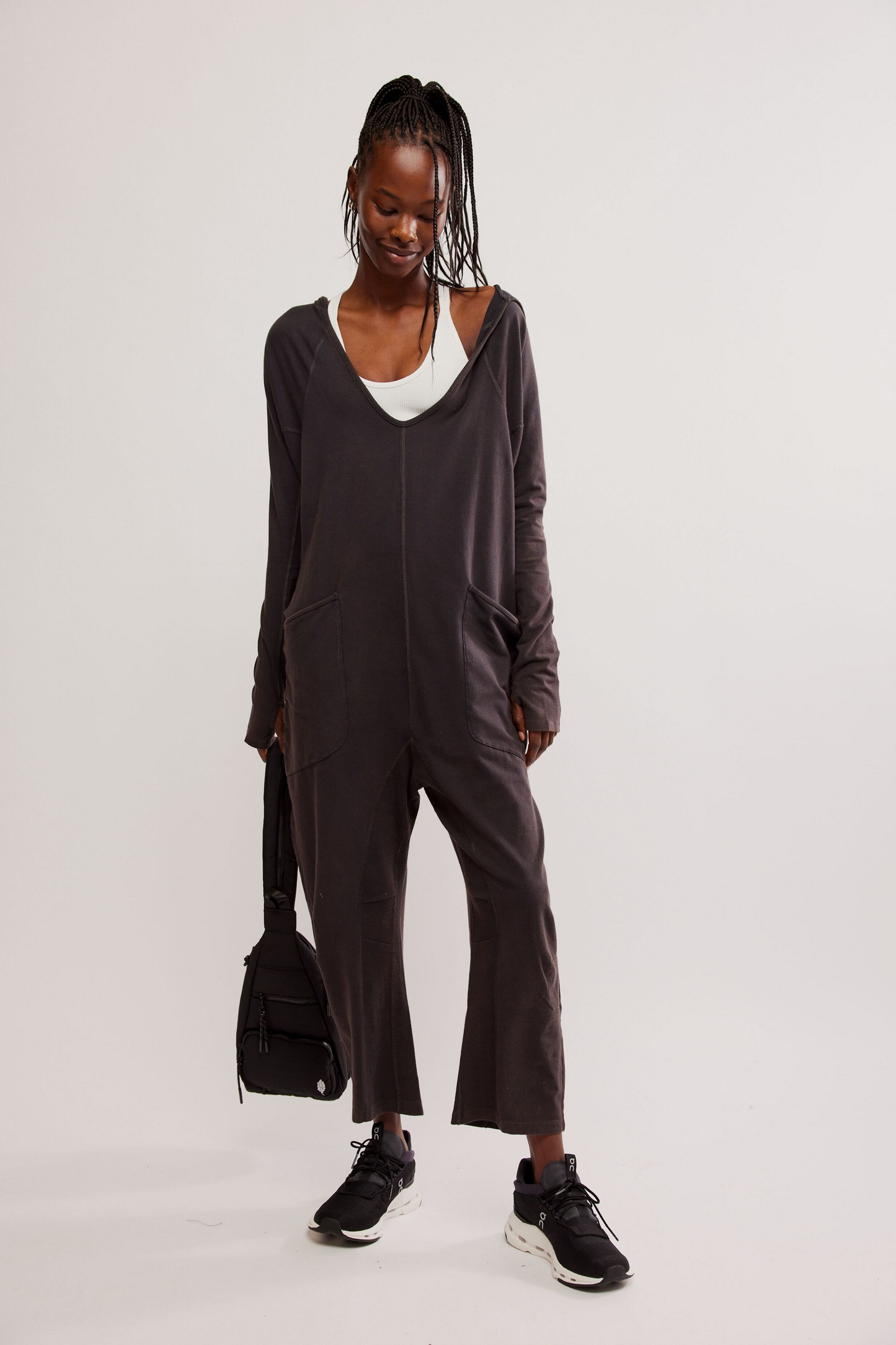 Free People Hot Shot Long-Sleeve Onsie- Black