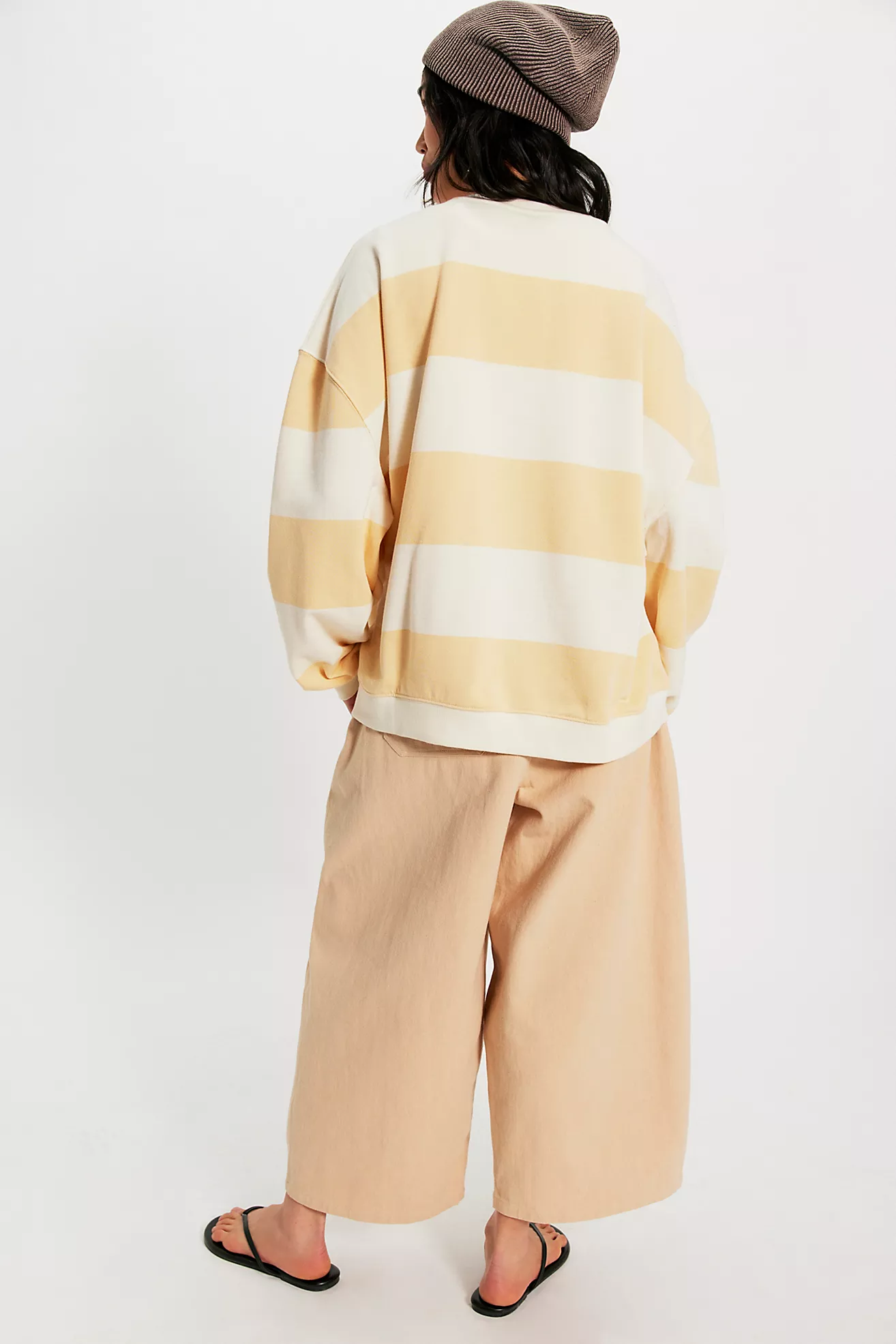 Free People Classic Striped Oversized Crewneck- Apricot Combo