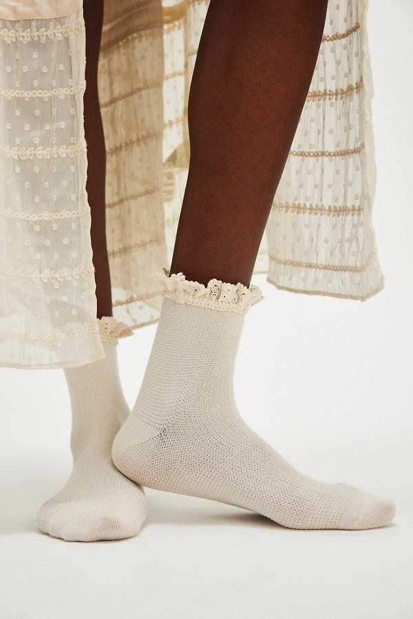 Free People Beloved Waffle Knit Ankle Sock- Ivory