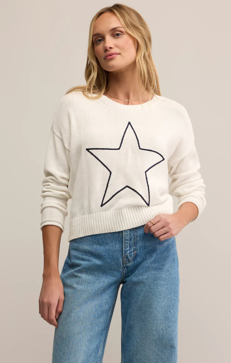 Z Supply Sienna Lucky Star Embroidered Sweater