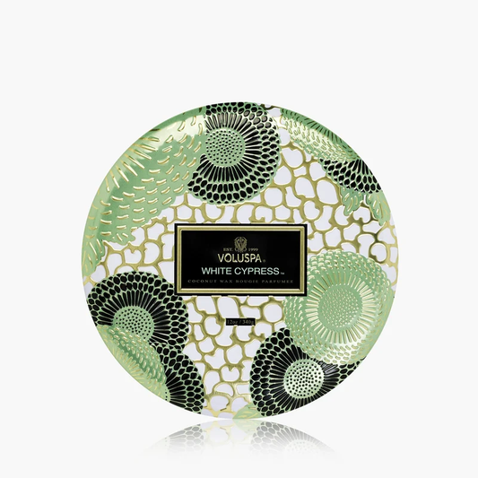 Voluspa White Cypress- 3 Wick Tin