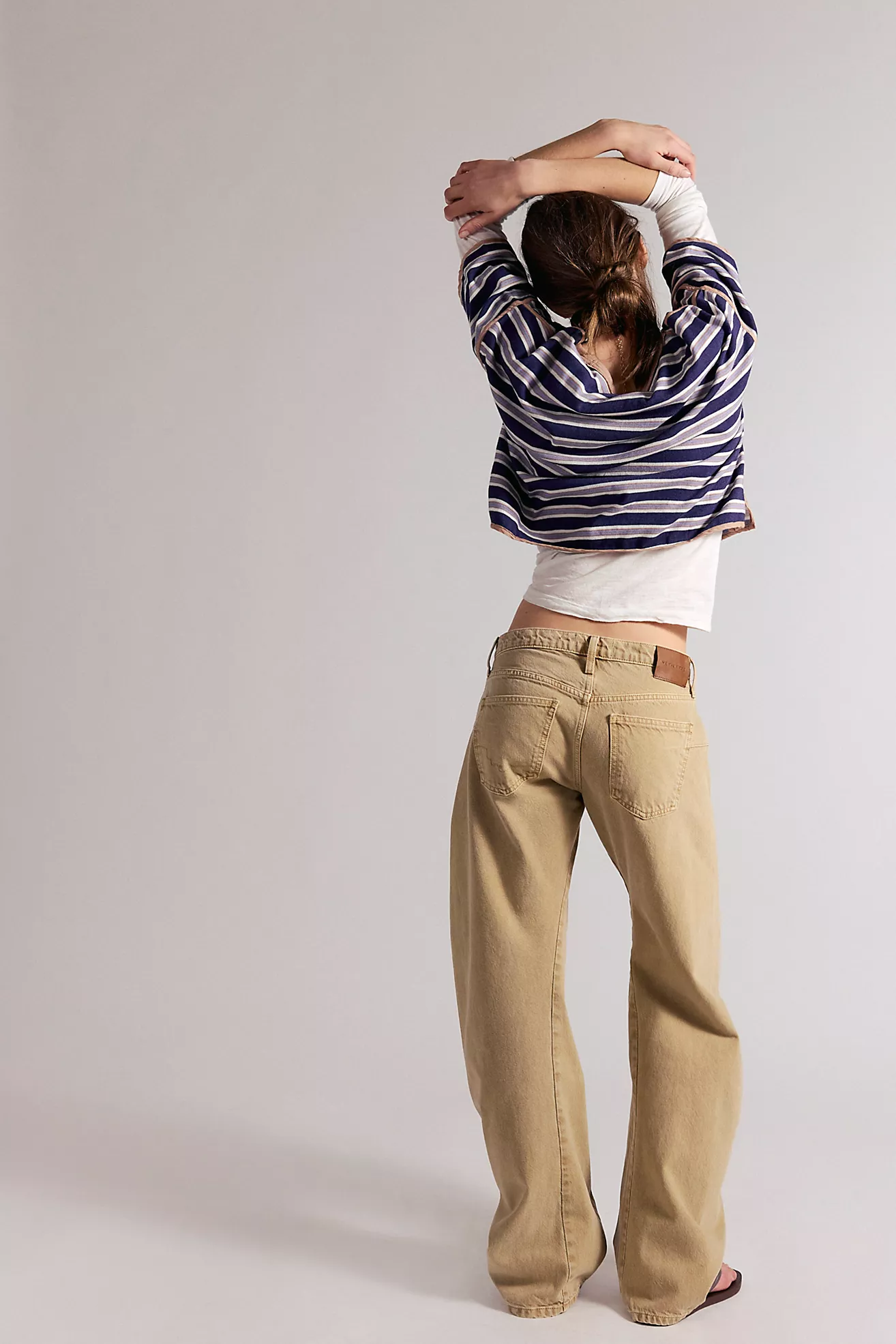 Free People Fable Low- Rise Twisted Bowed Jeans- Oat Latte