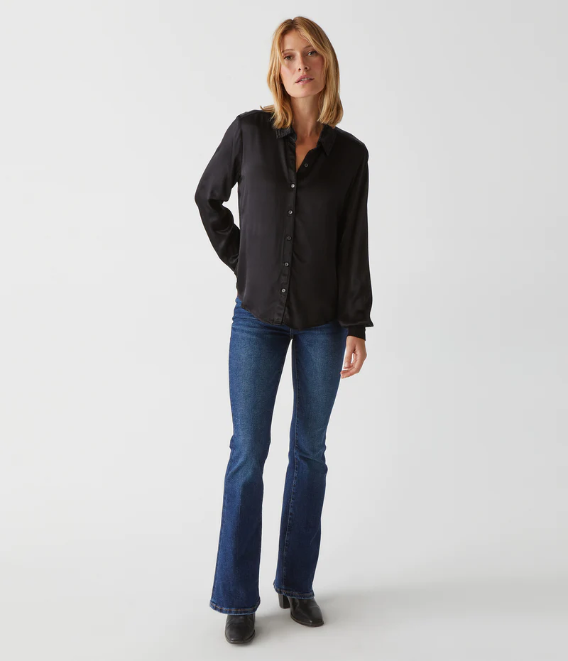 Michael Stars Meredith Button Down Shirt- Black