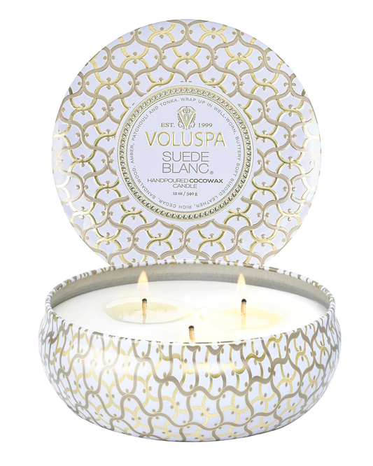 Voluspa Suede Blanc- 3 Wick Tin