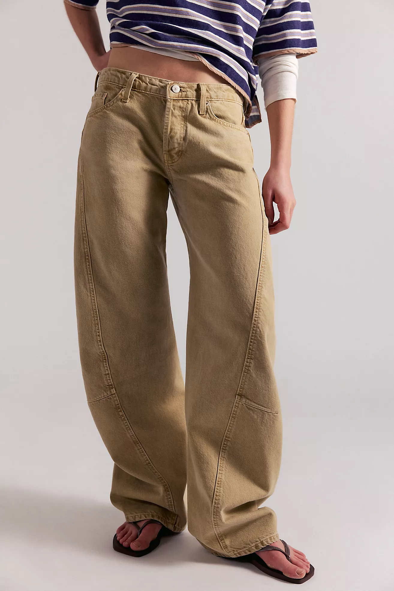 Free People Fable Low- Rise Twisted Bowed Jeans- Oat Latte