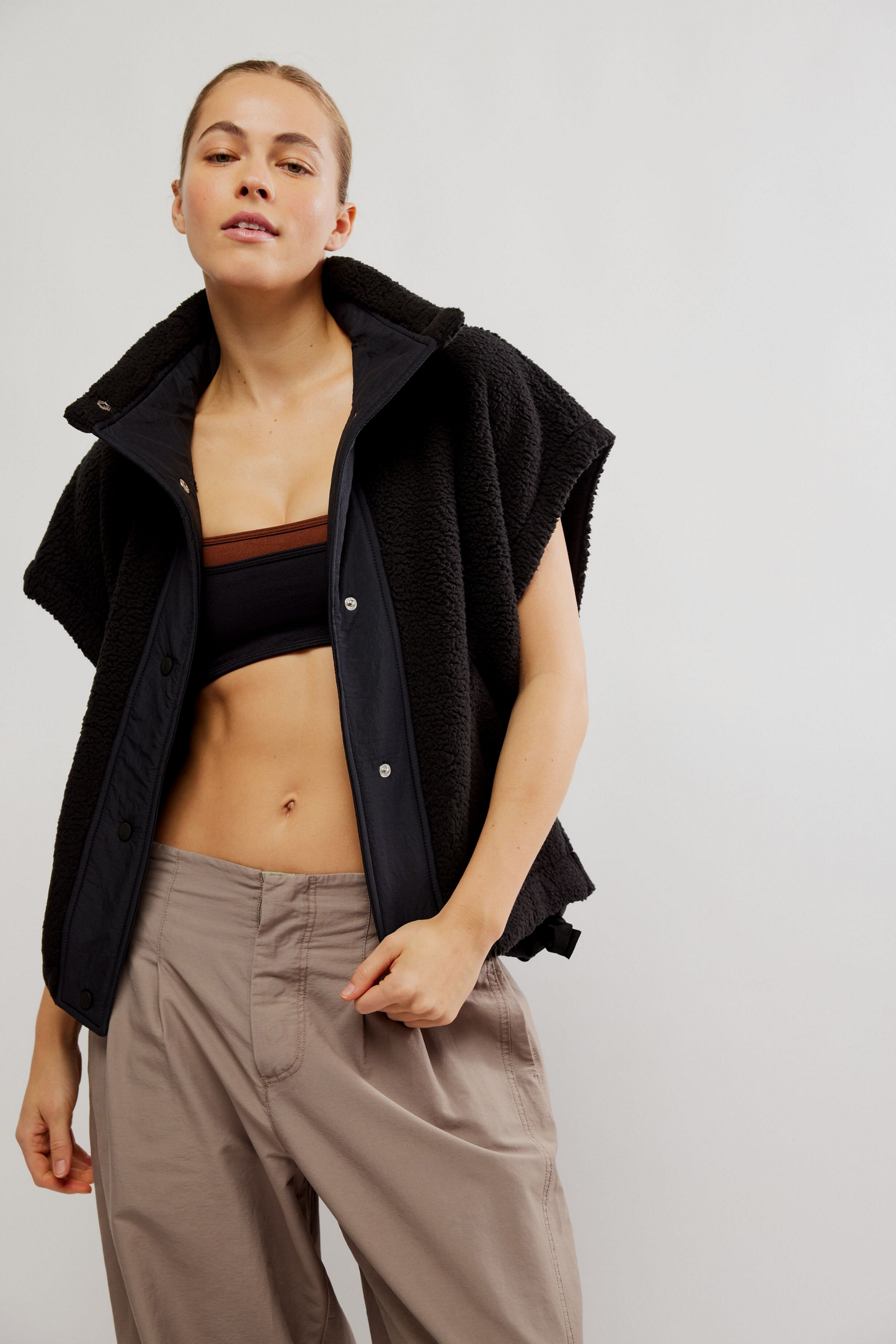 Free People Scout It Out Fleece Vest- Black