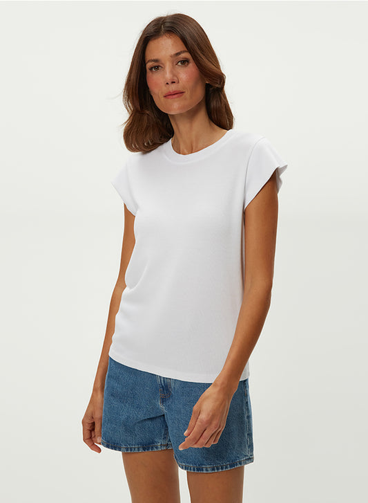 Michael Stars Rhea Power Shoulder Tee- White