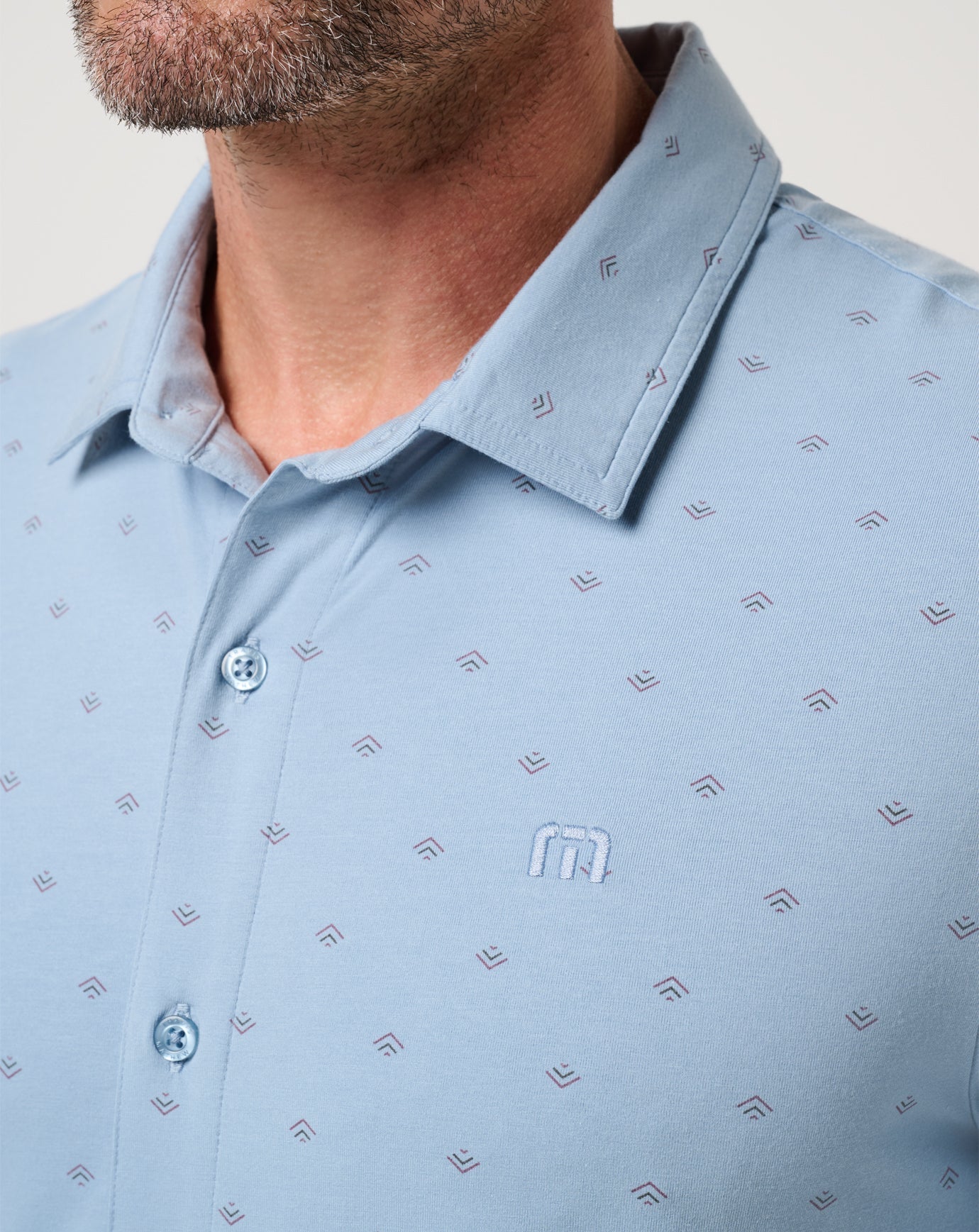 Travis Mathew Comfortknit Geo Button-Up- Ash Blue
