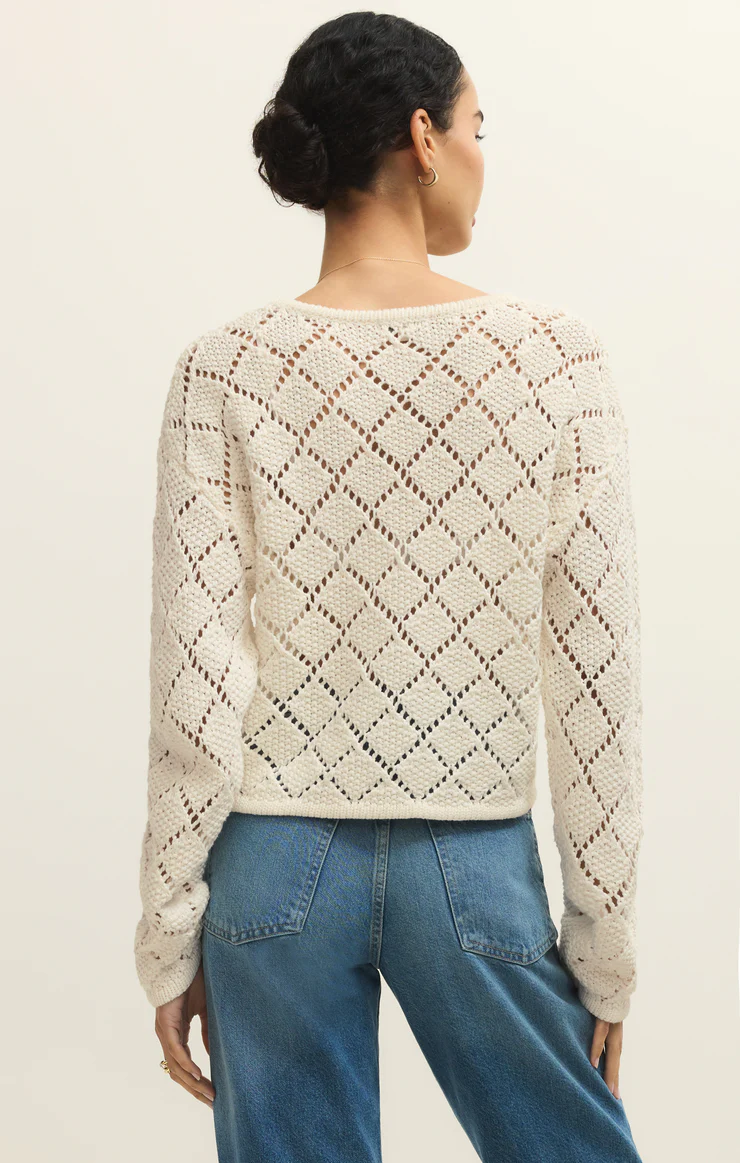 Z Supply Hullen Diamond Crochet Sweater- Cloud