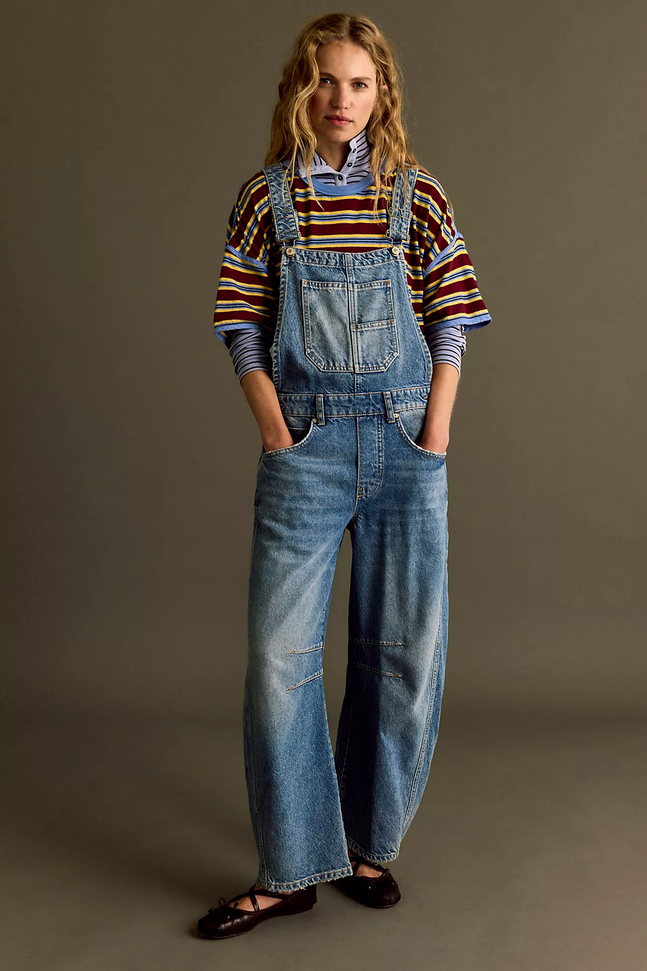 Free People Good Luck Barrel Overalls- Ultra Light Beam