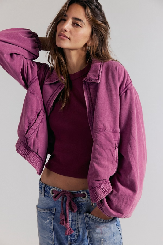 Free People One Birdie Washed Jacket- Roan Rouge