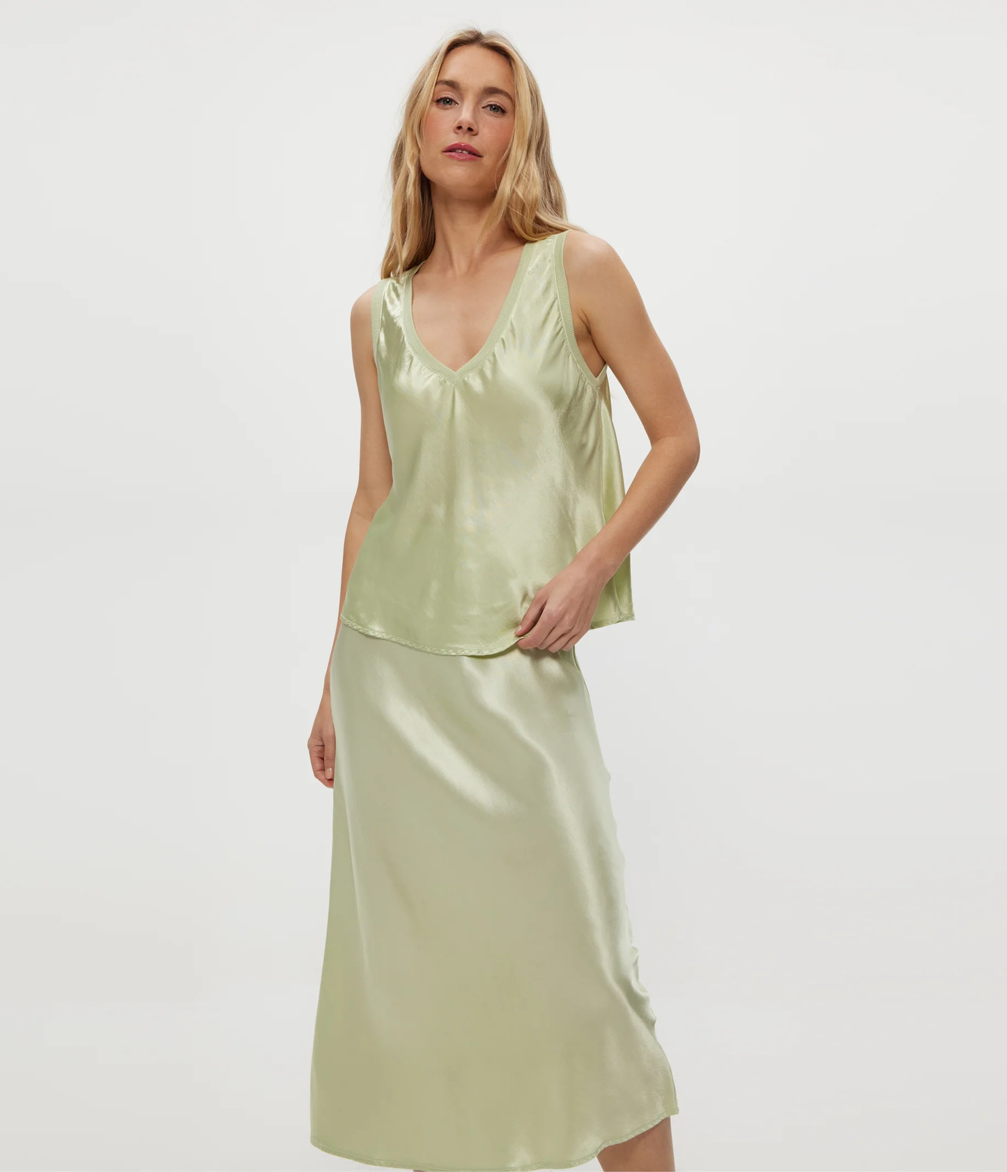 Michael Stars Liz Satin Tank- Celery