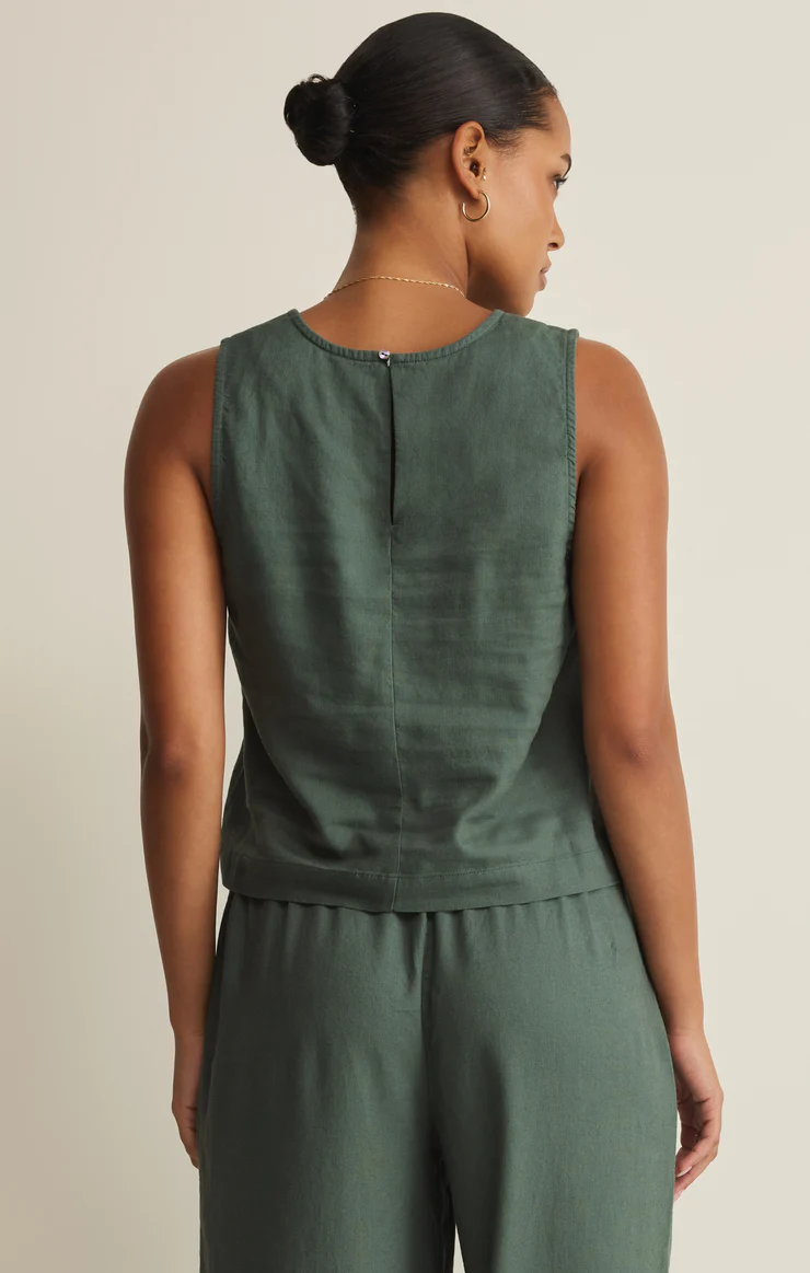 Z Supply Sloane Linen Crop Tank- Everglade