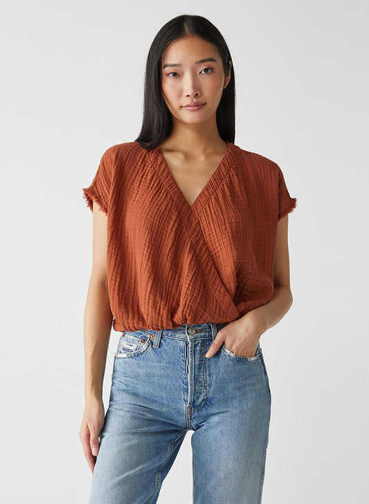 Michael Stars Evie Faux Wrap Top- Toffee