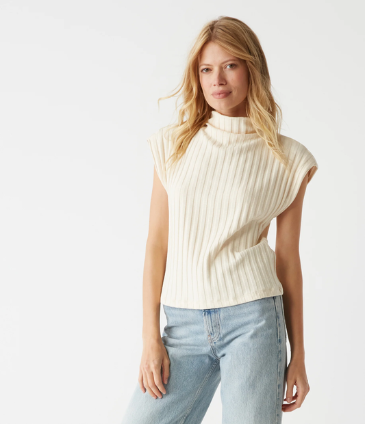 Michael Stars Nara Mock Neck Top- Chalk