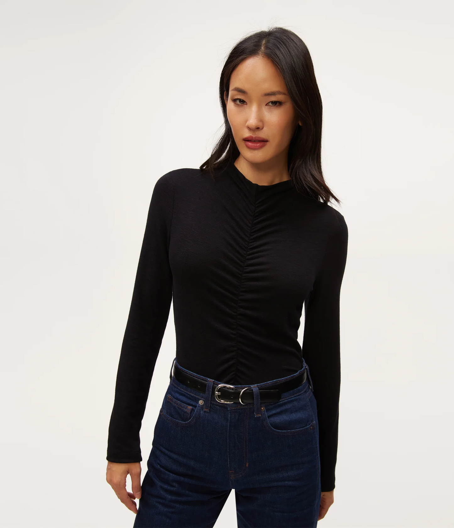 Michael Stars Evelyn Ruched Top- Black