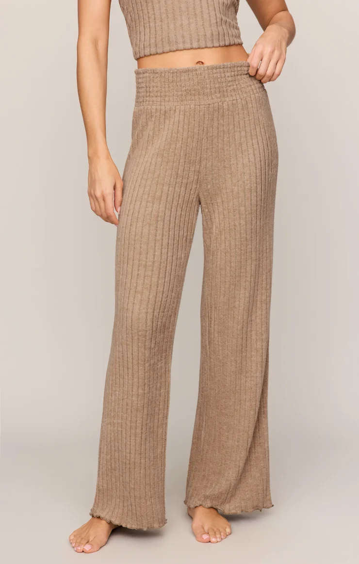 Z Supply Dawn Smocked Ribbed Pants- Light Toffee