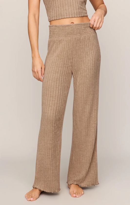 Z Supply Dawn Smocked Ribbed Pants- Light Toffee