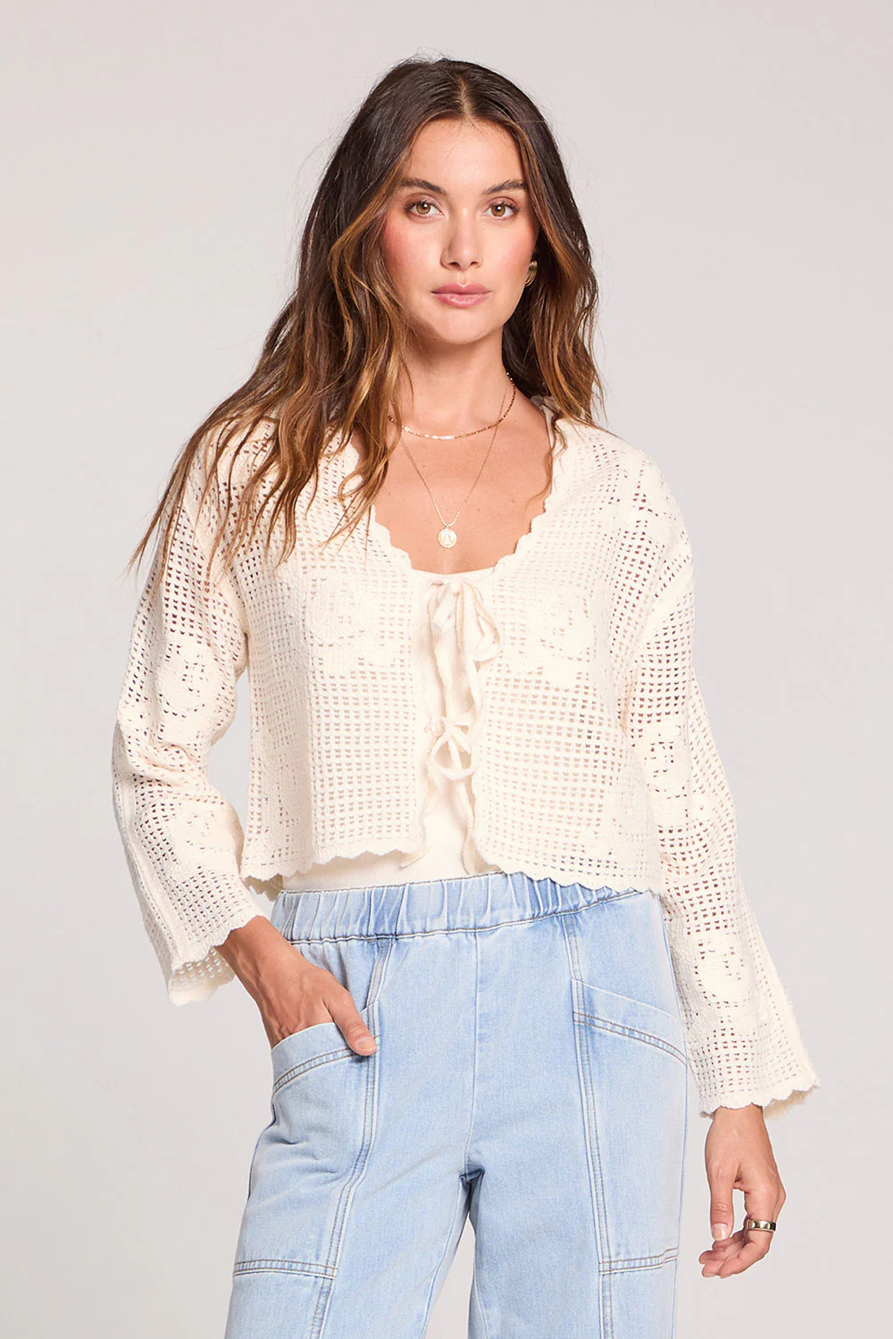 Saltwater Luxe Debb Sweater- Floral Mesh Bell Sleeve