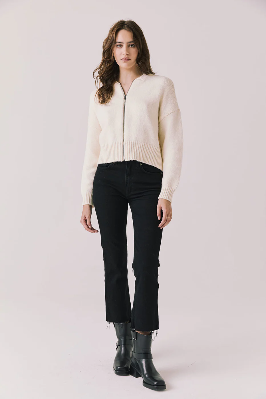 Chaser Luck Warm White Zip Up Cardigan Sweater