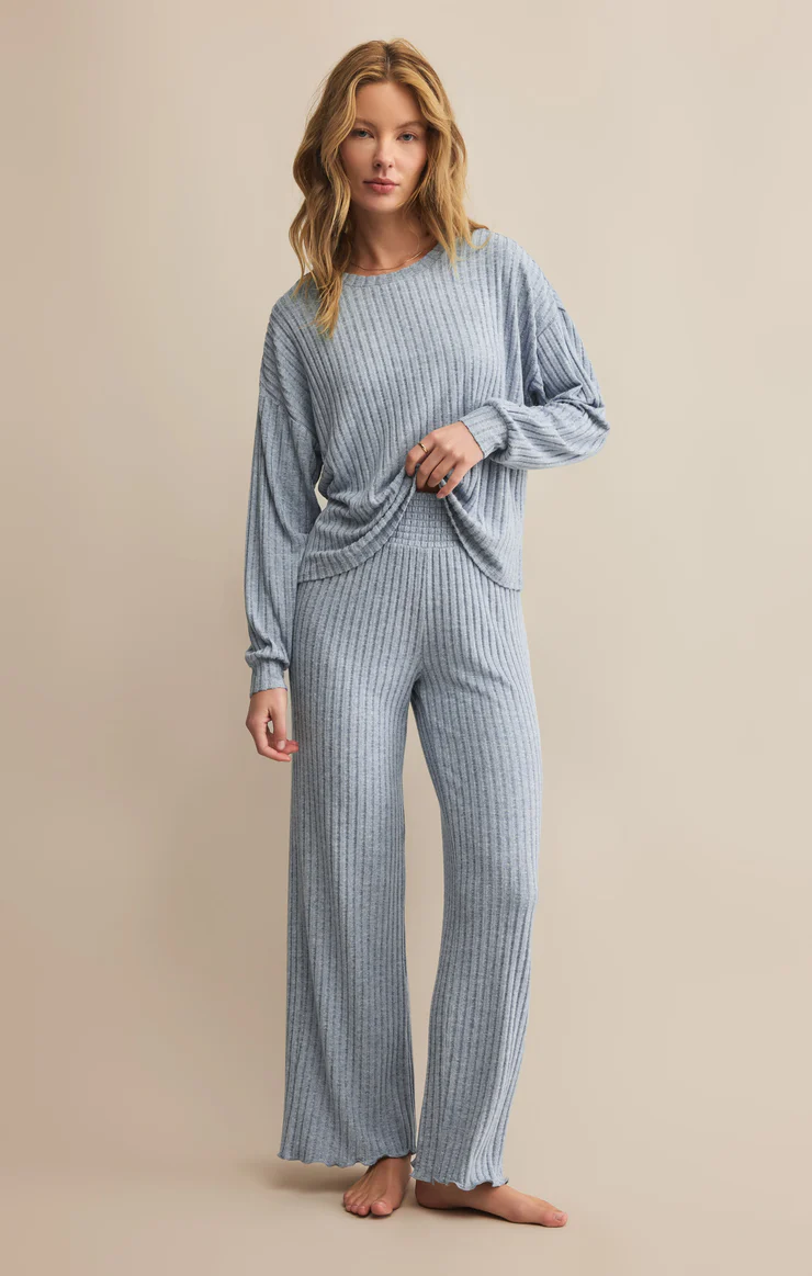 Z Supply Dawn Smocked Ribbed Pants- Light Denim