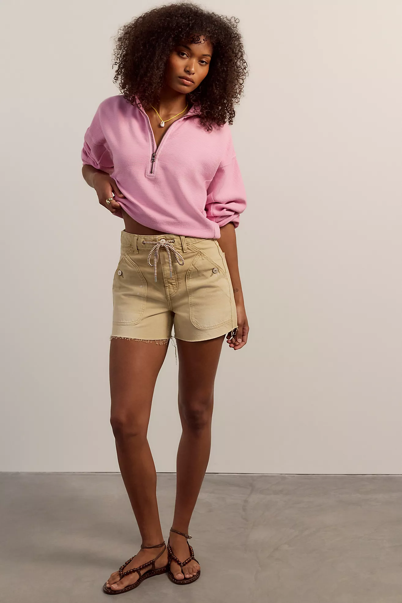 Free People Celeste Quarter Zip- Hummingbird Pink