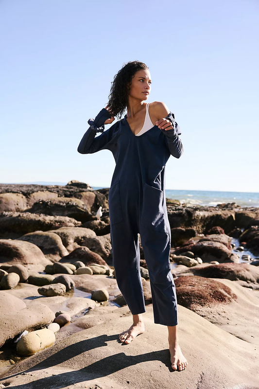 Free People Hot Shot Long-Sleeve Onsie- Midnight Navy