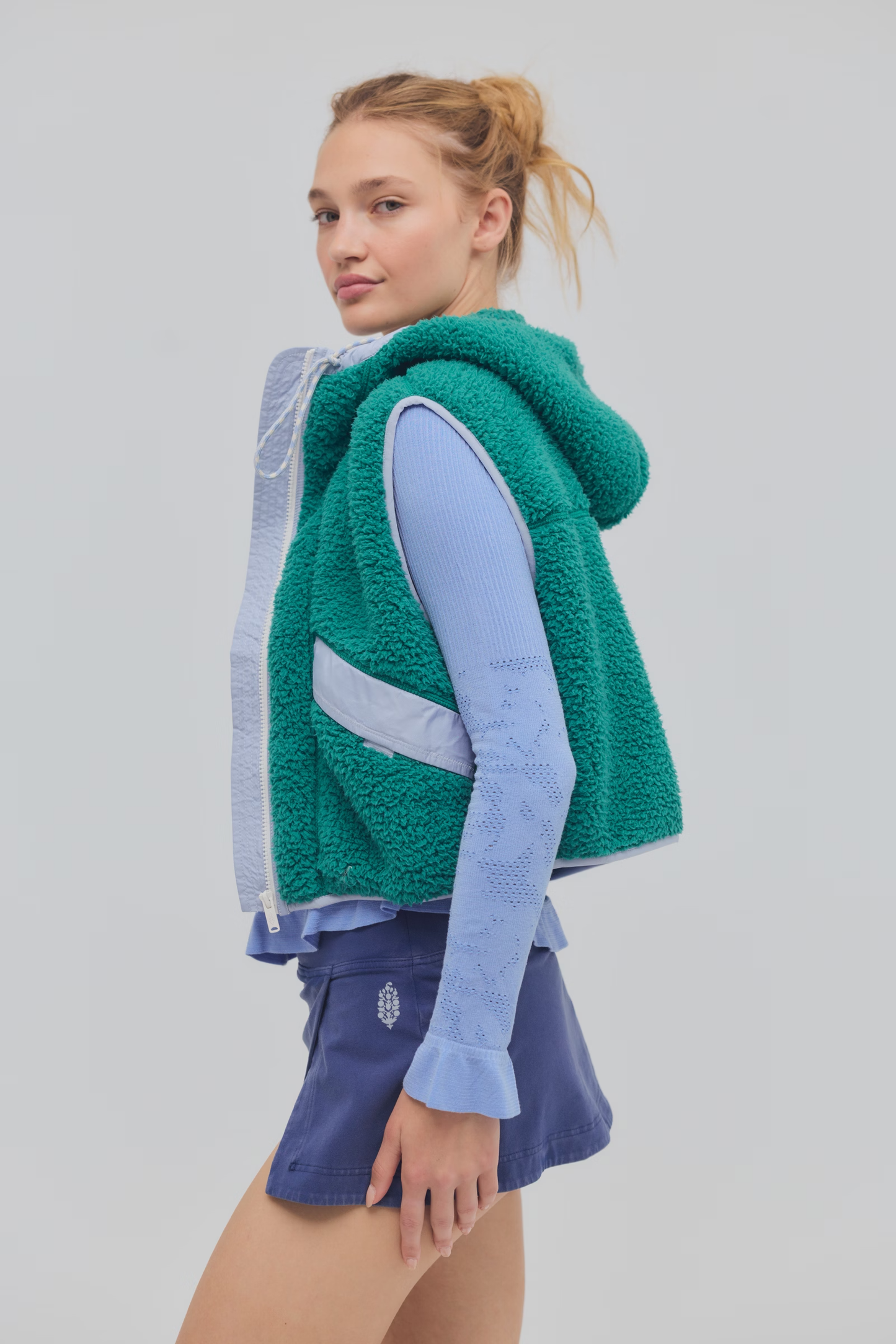 Free People Sky High Fleece Vest- Green Frost W/ Lunar