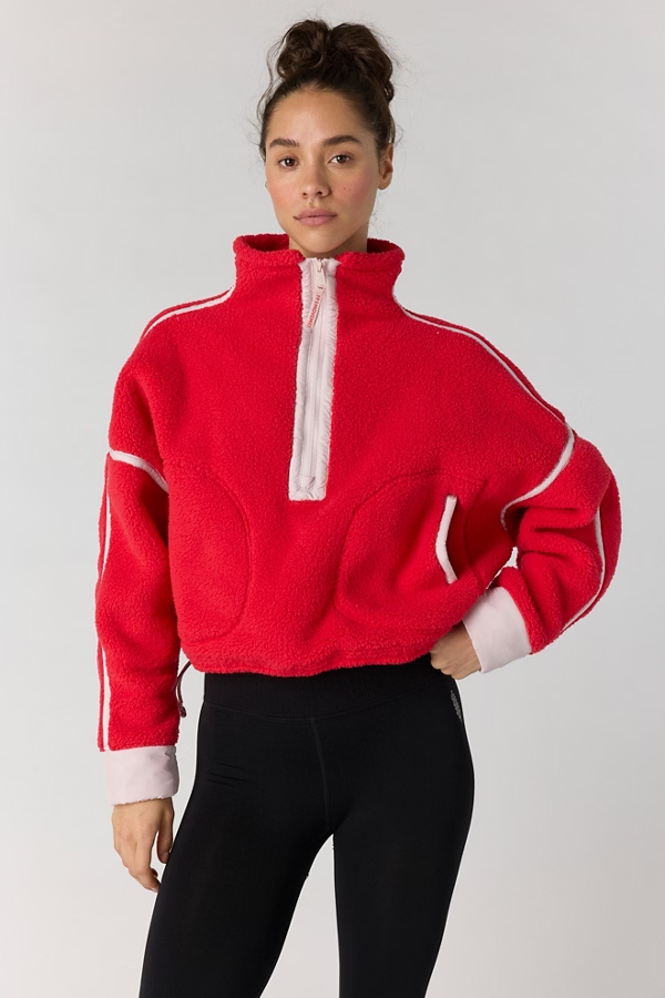 Free People Mountain High Half-Zip Fleece- Candy Apple With Pearl
