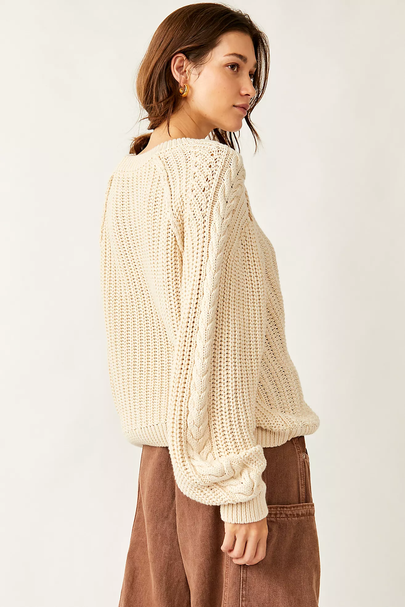 Free People Frankie Cable Sweater- Ivory