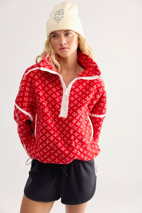 Free People Mountain High Printed Half-Zip- Candy Apple Birdseye