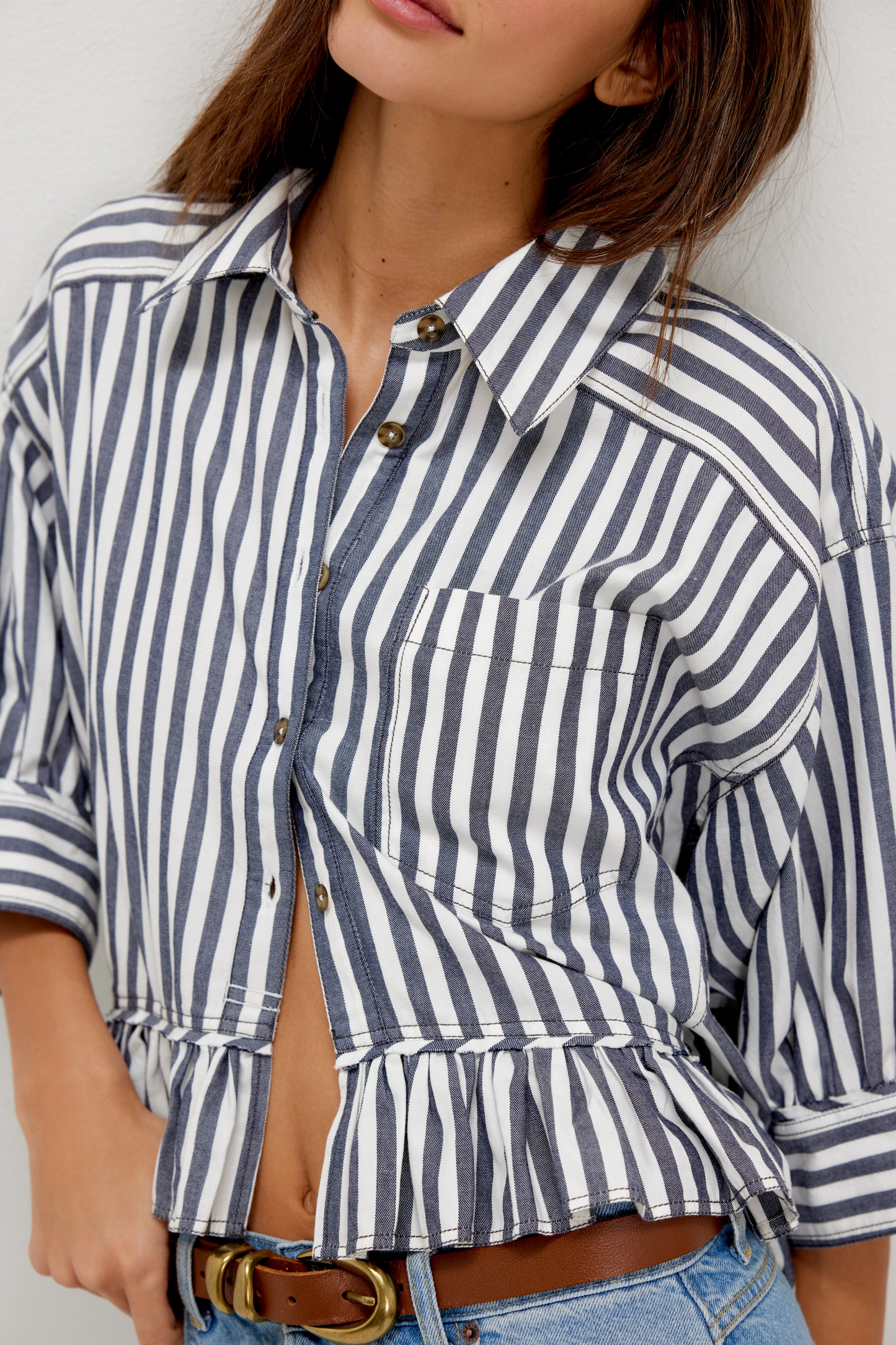 Free people Bailey Stripe Shirt- Nautical Navy Combo