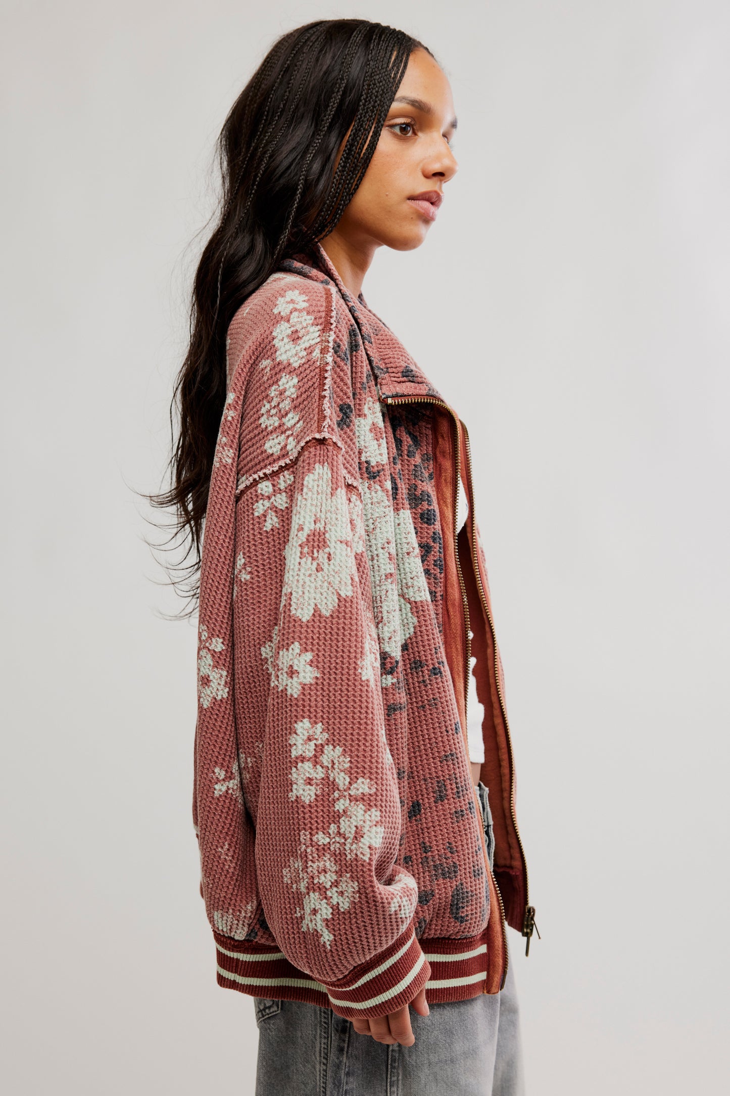 Free People Print Mix Cardi- Whisper Pink Combo