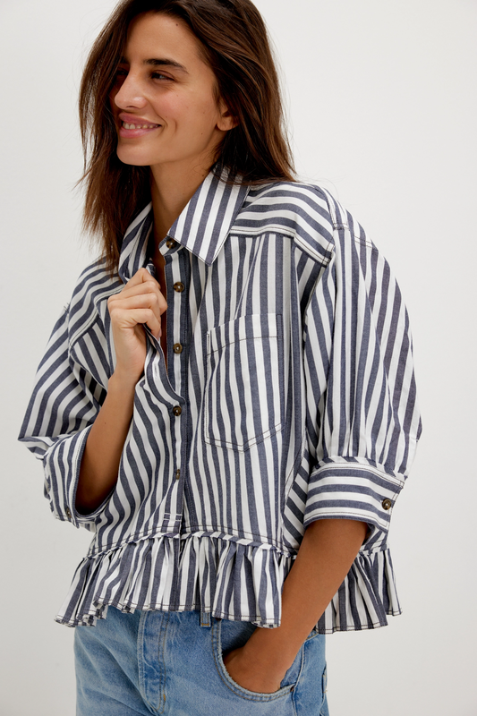 Free people Bailey Stripe Shirt- Nautical Navy Combo