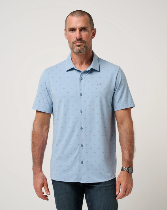 Travis Mathew Comfortknit Geo Button-Up- Ash Blue
