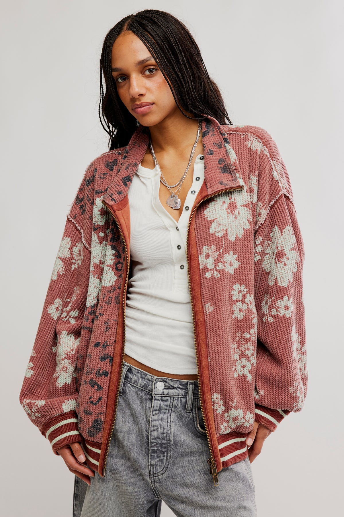Free People Print Mix Cardi- Whisper Pink Combo