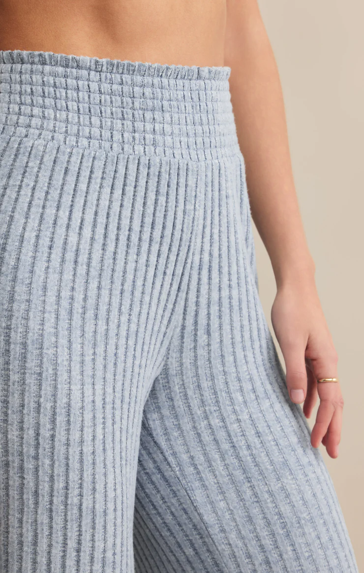 Z Supply Dawn Smocked Ribbed Pants- Light Denim
