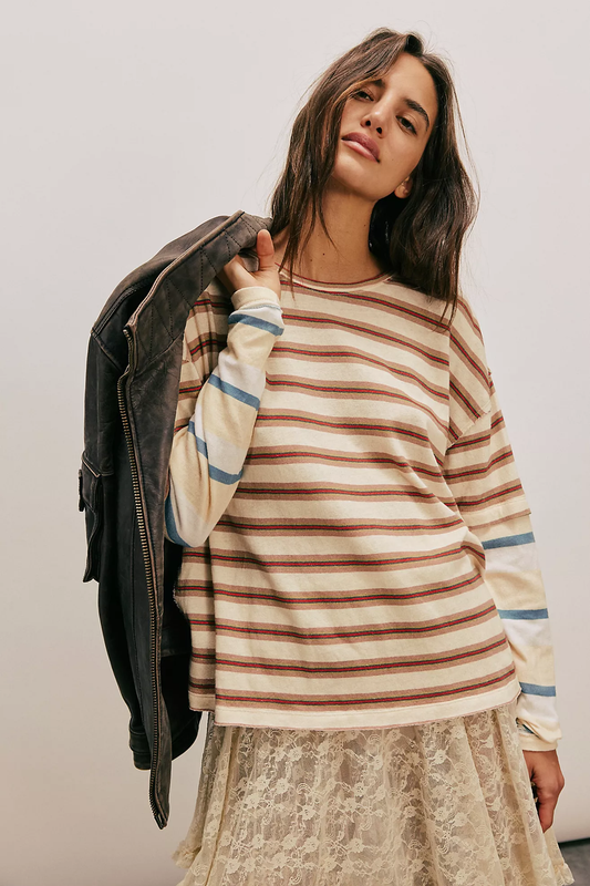 Free People Nina Stripe Long Sleeve- Neutral Combo