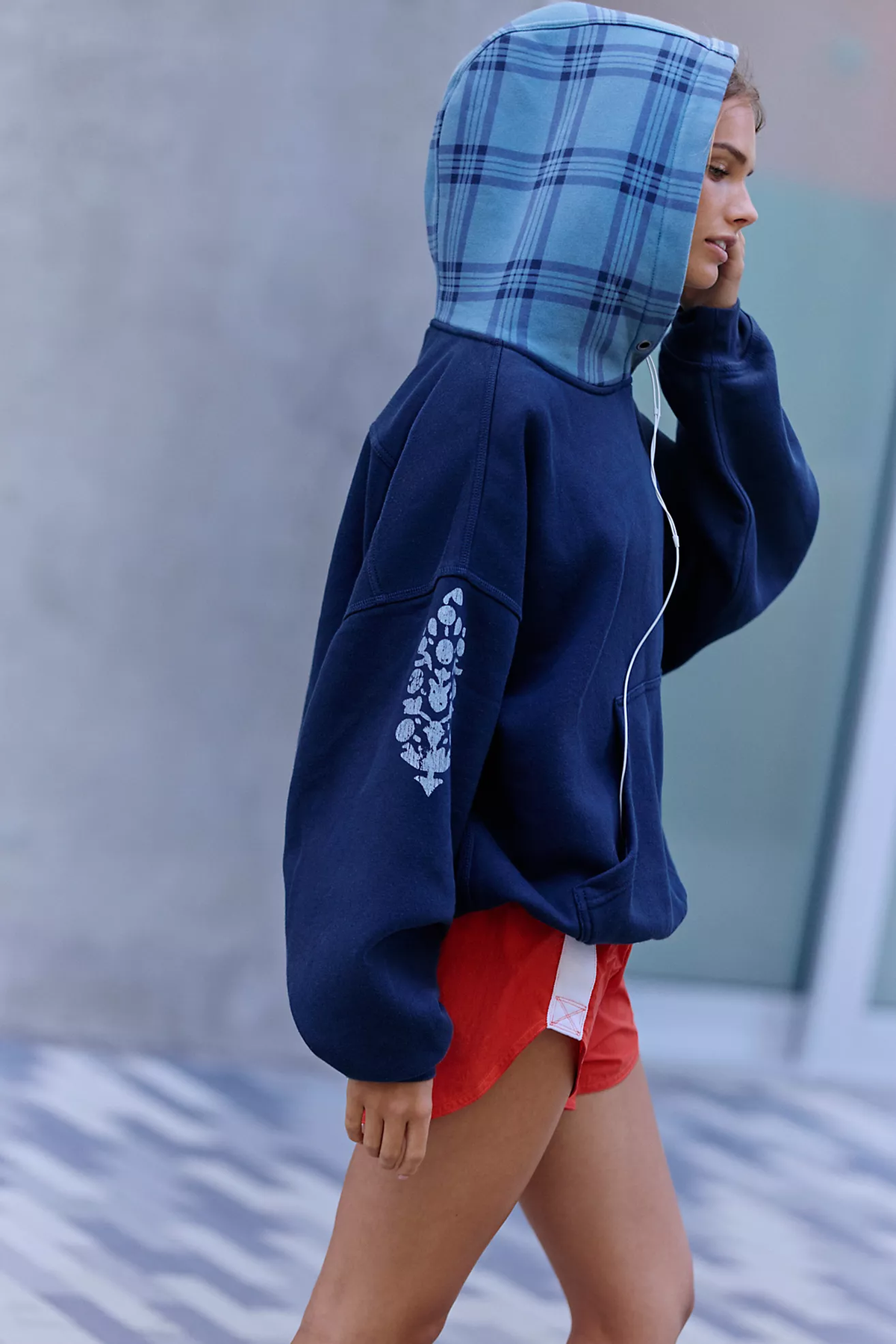 Free People Final Call Plaid Hoodie- Midnight Navy Combo