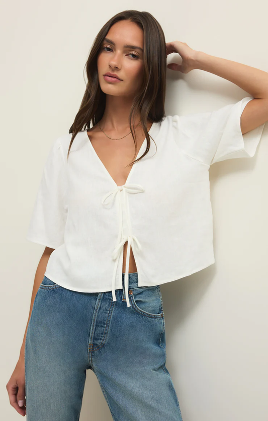 Z Supply La Belle Linen Cropped Top- White