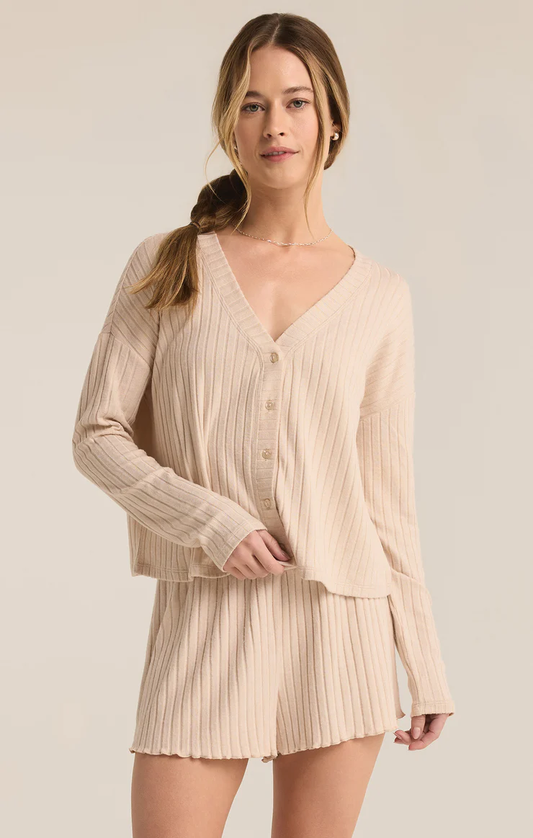 Z Supply Mara Long Sleeve Cardigan Top- Oatmeal Heather